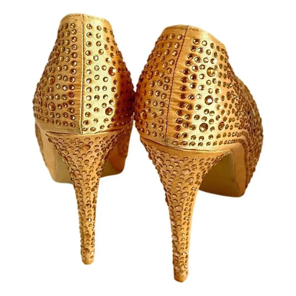 Sarah Chole Gold Stiletto Heels Glitter Shoes Sz  8 M 5 inch Platform - Picture 8 of 11